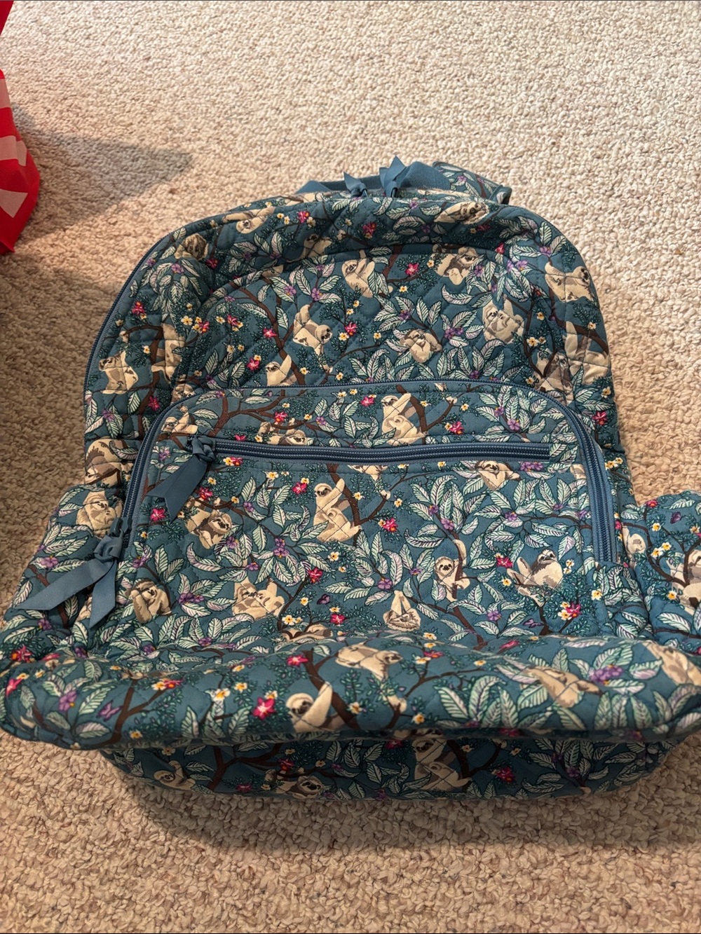 Teal Floral Sloth Quilted Backpack